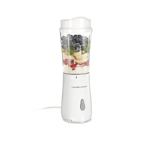 Hamilton Beach Portable Blender for Shakes and Smoothies, 14 Oz BPA Free Travel Cup & Lid, Durable Stainless Steel Blades, Personal Smoothie Blender, White ( 51101V)