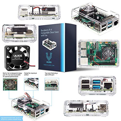 Vilros Raspberry Pi 4 Complete Starter Kit- Includes Raspberry Pi 4 Board, Fan Cooled Case, 64GB Preloaded Micro SD Card and More (4GB, Clear Transparent Case) - Image 3